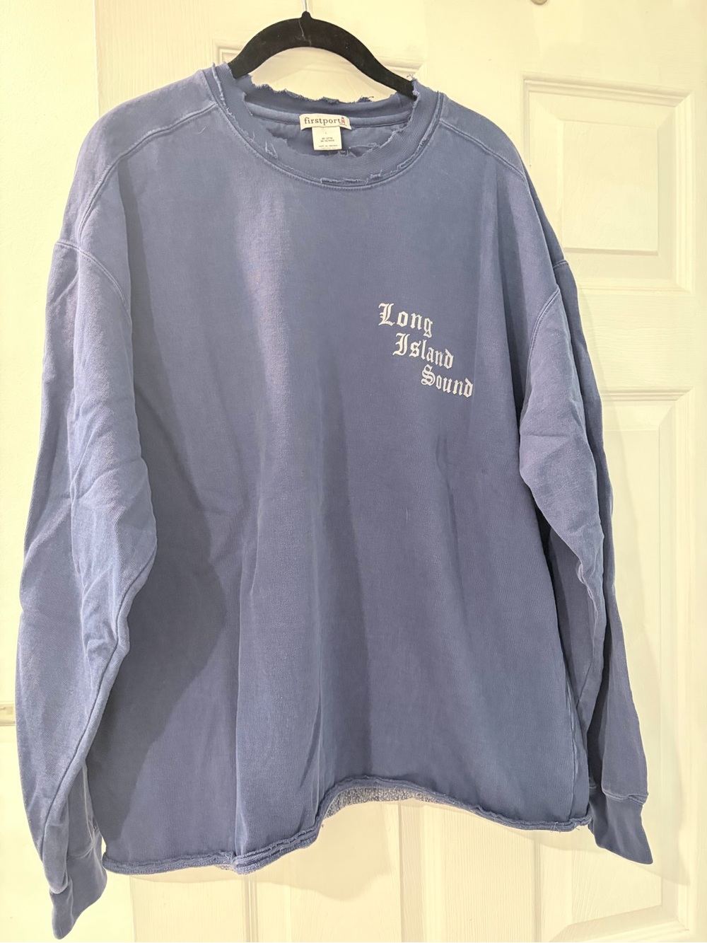 Firstport “Long Island Sound” Distressed Washed Blue Crewneck Sweatshirt (L)